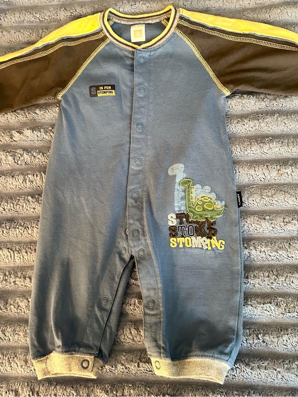 Carter's Blue, Yellow & Brown Dinosaur One-Piece